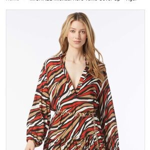 - Michael Kors Tiger Print Tunic Beach Coverup with MK chain belt
